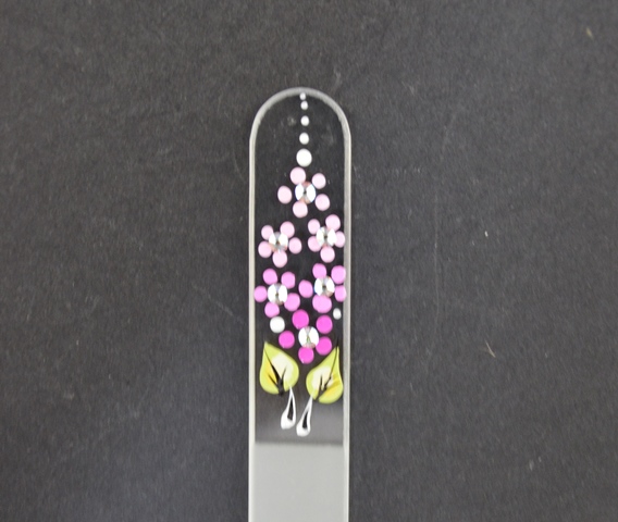 Transparante Nagelvijl met kleine roze bloemetjes en kristallen