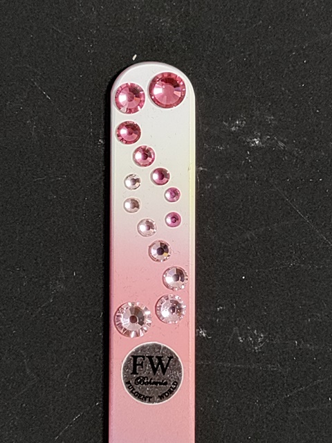 Glazen Nagelvijl met Roze Swarovski Steentjes