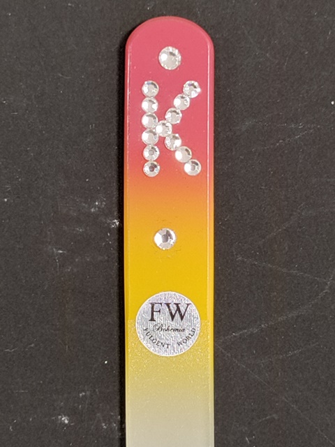 Glazen Nagelvijl K, Rood/Geel met Swarovski Decoratie