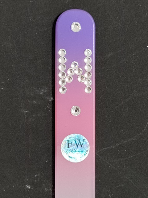 Glazen Nagelvijl W, Paars/Roze met Swarovski Decoratie