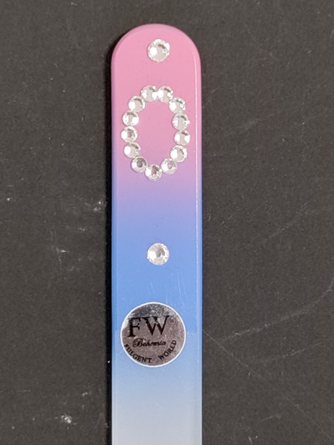 Nagelvijl O, Roze/Blauw – Glazen Nagelvijl met Swarovski Decoratie