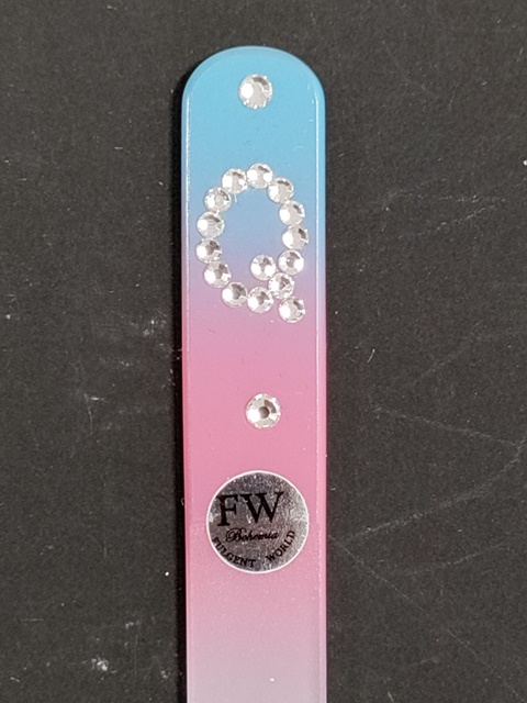 Nagelvijl Q, Blauw/Roze – Glazen Vijl met Swarovski Decoratie