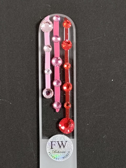 Transparante Glazen Nagelvijl met Roze en Rode Strepen en Swarovski Kristallen