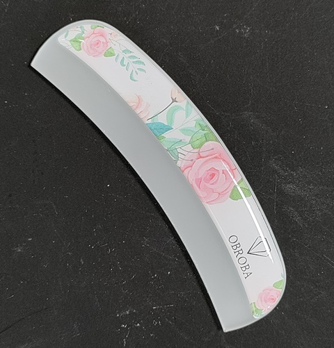 Nagelvijl Curved met Handgreep - Roses | Gebogen Glazen Vijl met Rozenprint