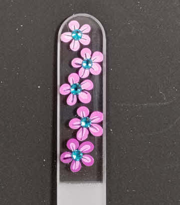 Transparante Nagelvijl met roze bloemen en kristallen