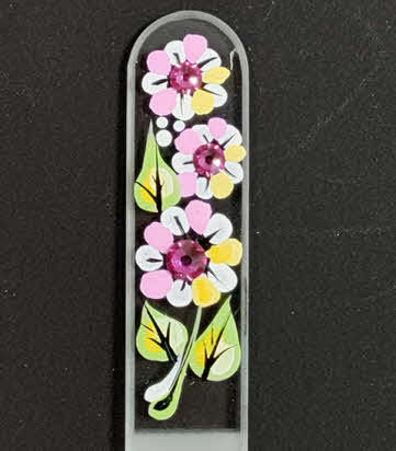 Transparante Nagelvijl met roze en gele bloemen en kristallen