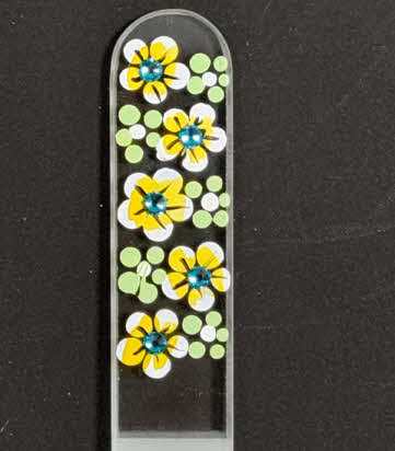 Transparante Nagelvijl met gele bloemen en kristallen