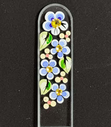 Transparante Nagelvijl met blauwe bloemen en kristallen