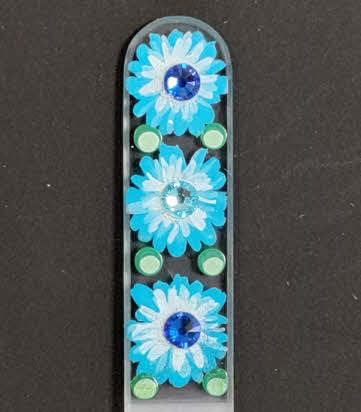 Transparante Nagelvijl met blauwe bloemen en kristallen